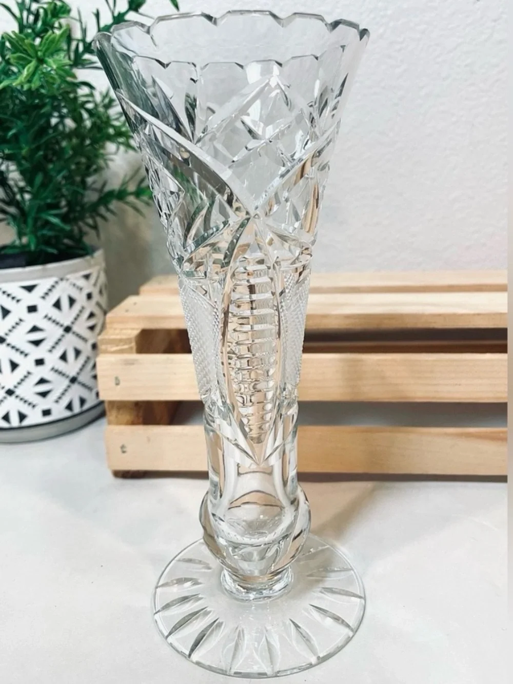 Bohemian Crystal Bud Vase | Intricately Hand Carved | Lightweight and Delicate.